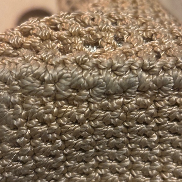 Le Sak Crocheted Handbag Double Straps Handle Gold with Metallic Liner - Picture 8 of 11